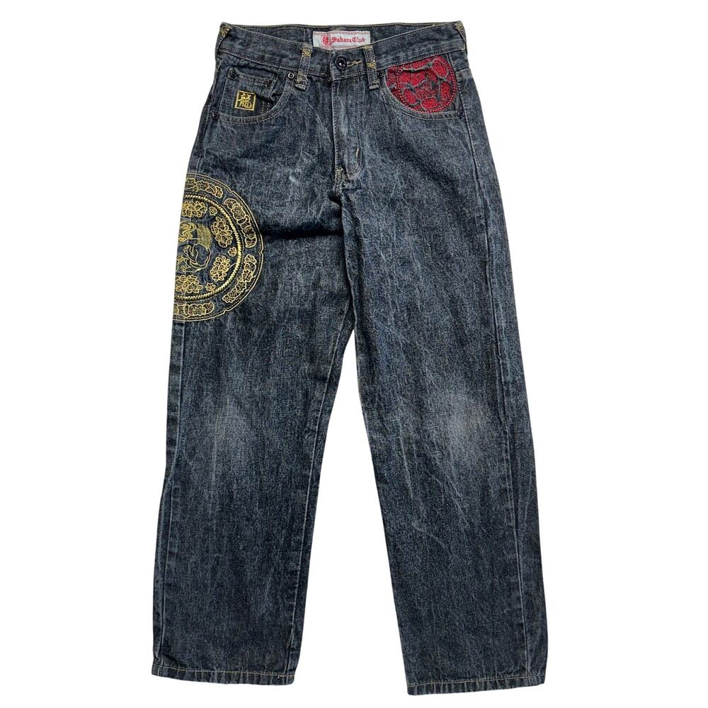 Vintage Sahara Club Jeans 25x24.5 Womens Baggy Straight Washed Embroidered Y2K